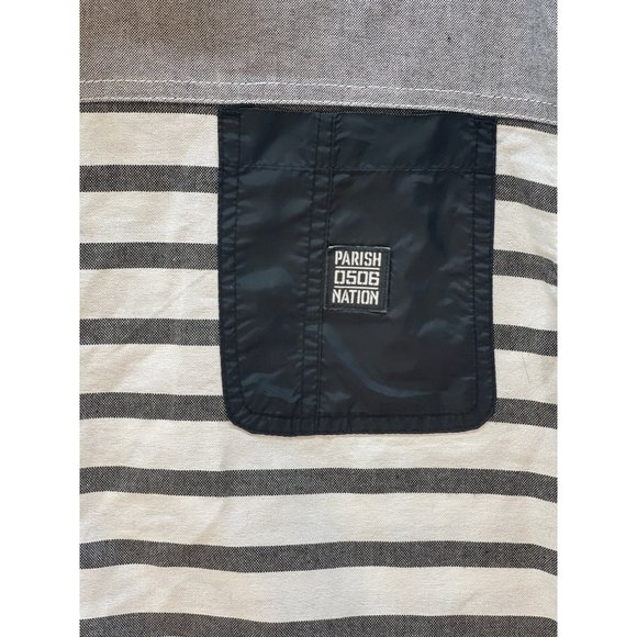 Parish Nation Clothing XLarge mens Button Down gray -blue stripes pre-owned - Picture 2 of 14